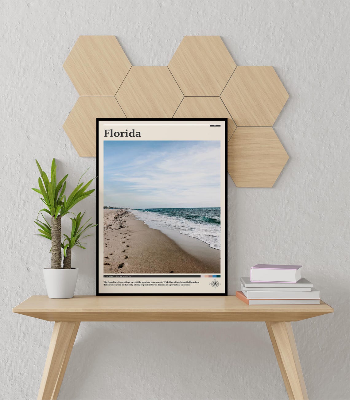 Florida USA Sunshine State Beach Footprints Surf Travel Poster - Image 3