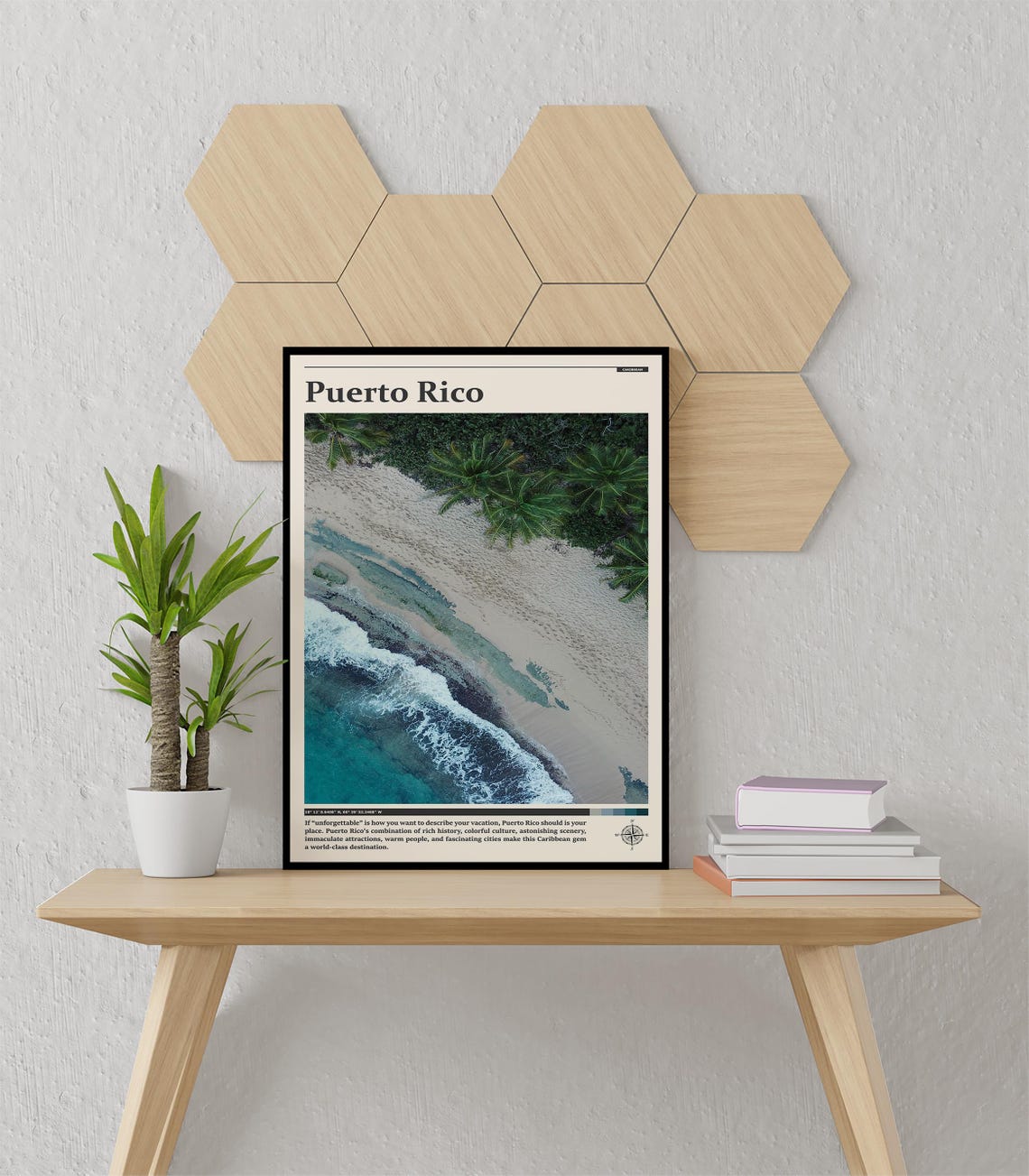 Puerto Rico Aerial Beach Palm Trees Turquoise Waves Photography Poster - Image 3