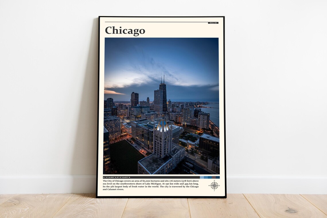 Chicago Twilight Skyline John Hancock Center Lake Michigan Poster