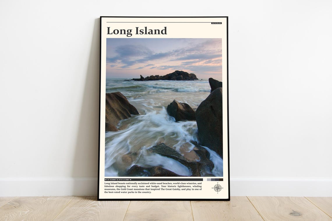 Long Island Ocean Waves Over Rocks at Sunset Seascape Poster