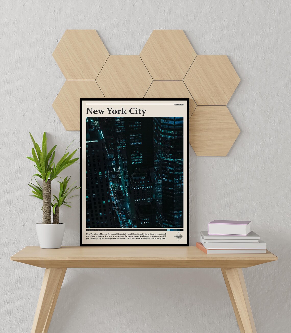 New York City Aerial Teal Night Skyscraper City Lights Poster - Image 3