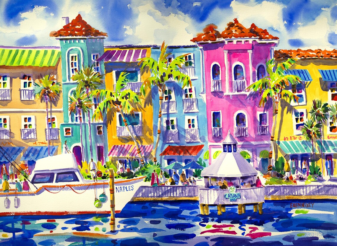 Naples Florida Tropical Coastal Watercolor Art Print