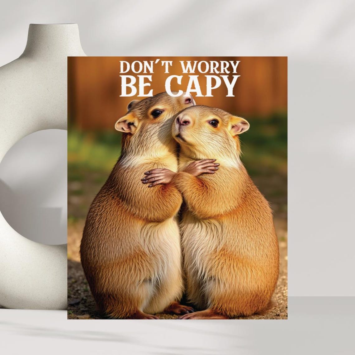 Dont Worry Be Capy Hugging Capybaras Funny Animal Art Poster