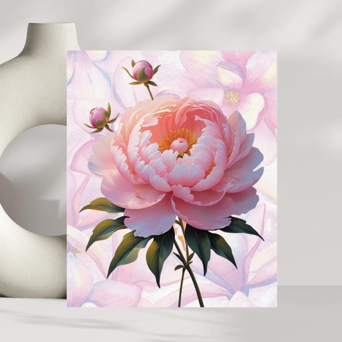 Pink Peony Bloom Soft Blush Floral Painterly Botanical Art Poster