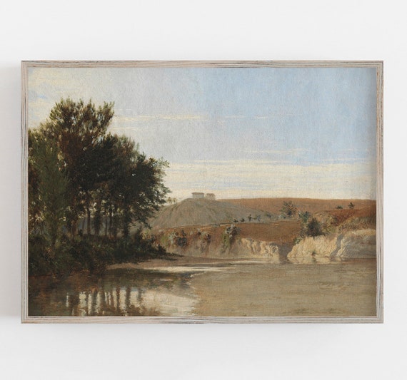 Muted Landscape Art Vintage Wall Art Soft Neutral Colors View Of A Lake Antique Wall Decor Wall Art 213