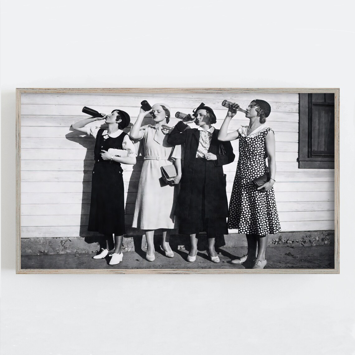 Women Drinking Beer, Vintage Bar Wall Art Print