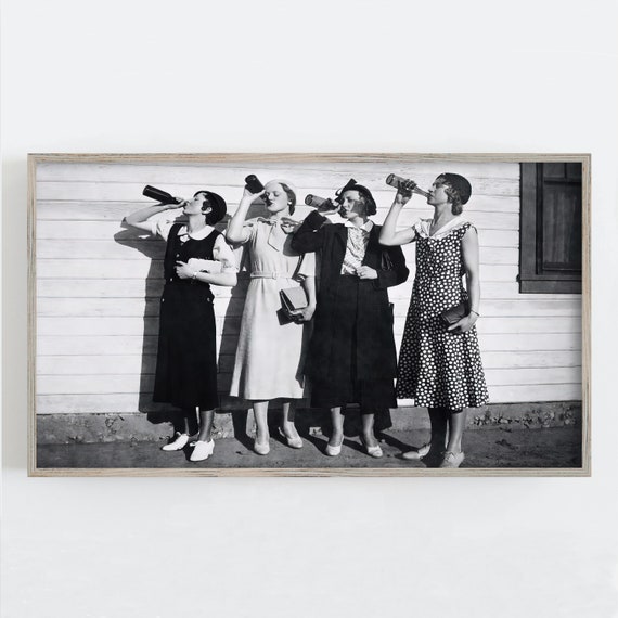 Women Drinking Beer, Vintage Bar Wall Art Print