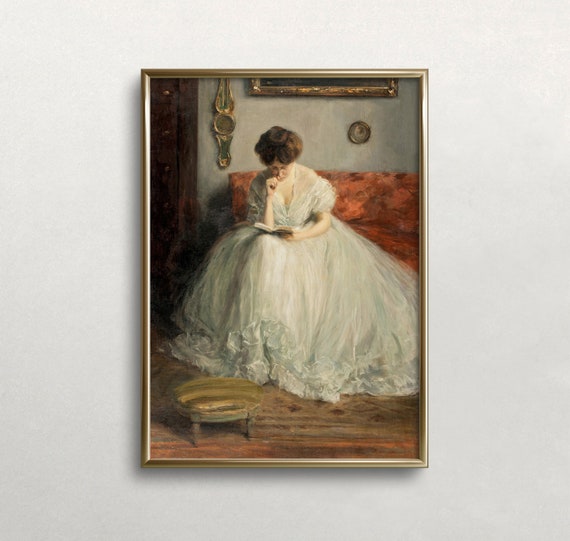 Woman Reading Book Woman Portrait Vintage Wall Art Dark Moody Decor Antique Wall Decor Wall Art 525
