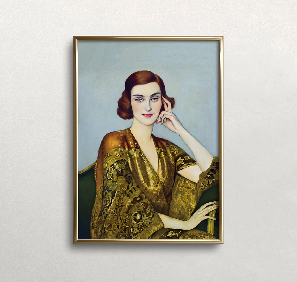 Vintage Woman Portrait in Kimono Wall Art Print