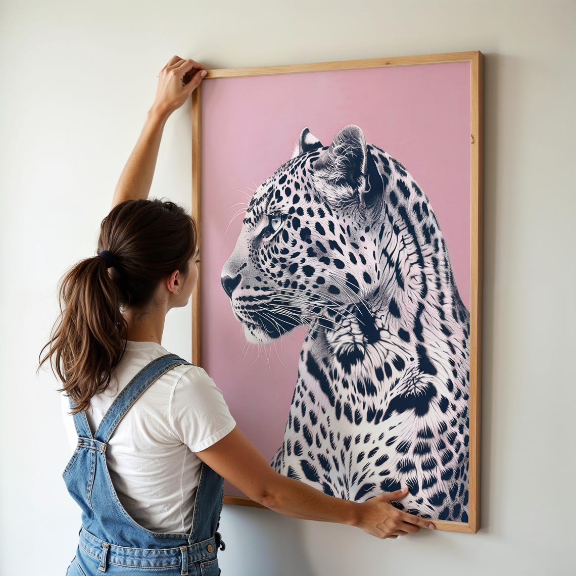 Pink Background Leopard Profile Monochrome Wild Cat Art Poster - Image 3