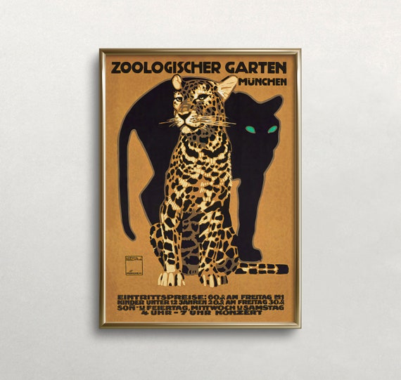 Leopard Vintage Zoo Print, German Zoo Poster Print