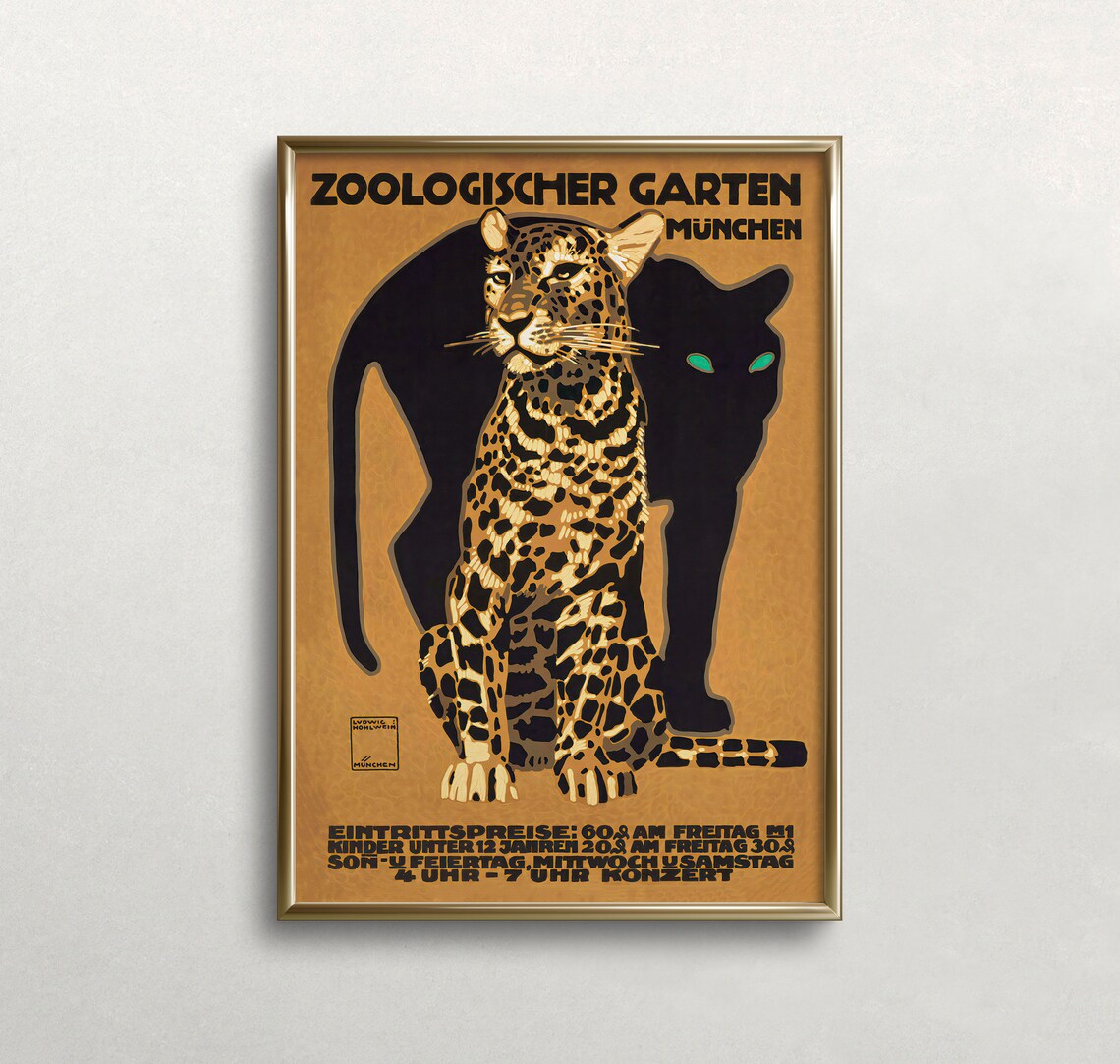Leopard Vintage Zoo Print, German Zoo Poster Print