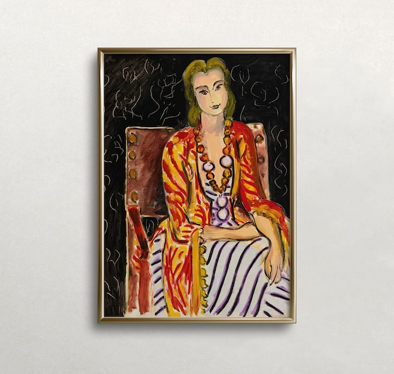 Vibrant Fauvist Woman Portrait Amber Necklace Colorful Art Print