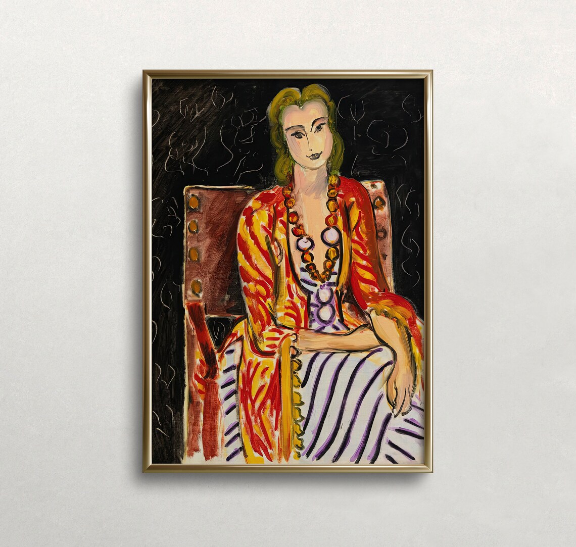 Vibrant Fauvist Woman Portrait Amber Necklace Colorful Art Print