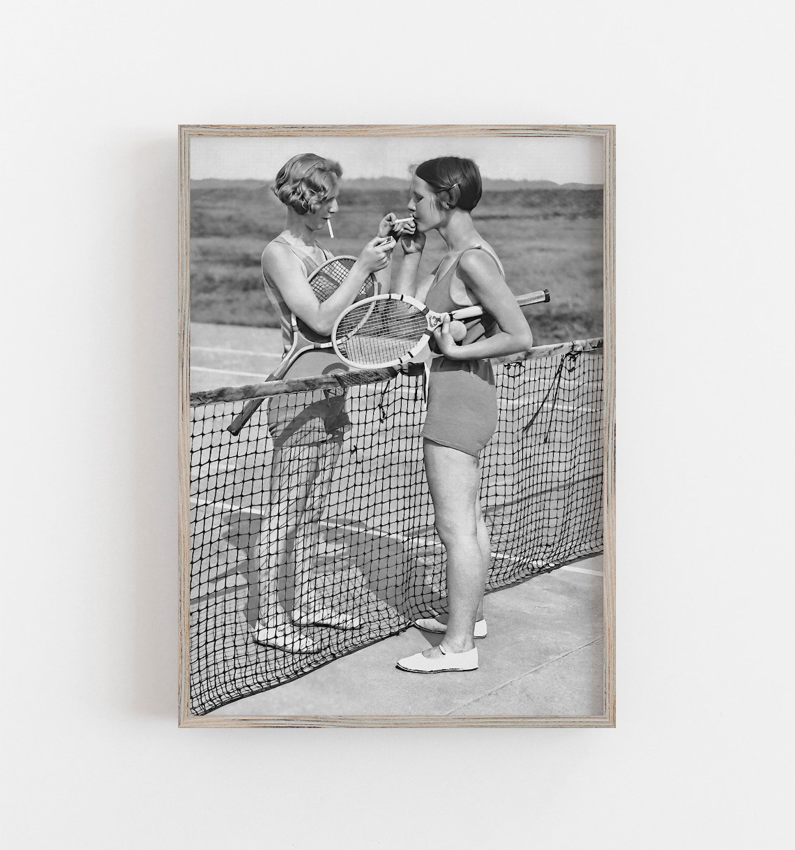 Women Tennis Players Vintage Black and White Art