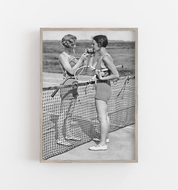 Women Tennis Players Vintage Black and White Art