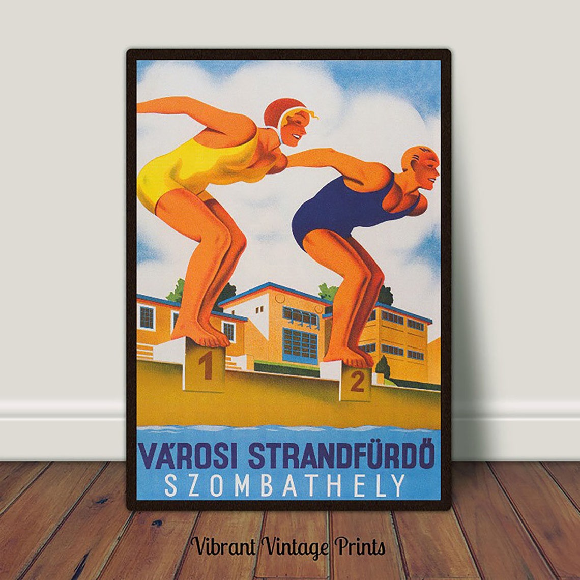 Szombathely Hungary Vintage Swimmers Diving Pool Retro Sport Poster