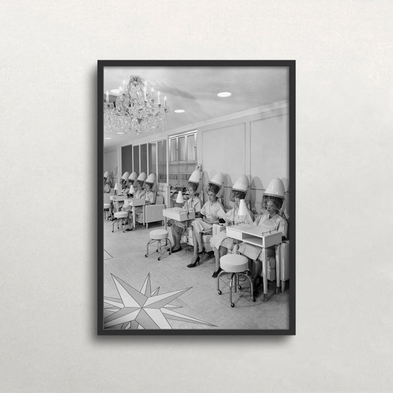 Women At Beauty Salon, Vintage Black And White Art Print