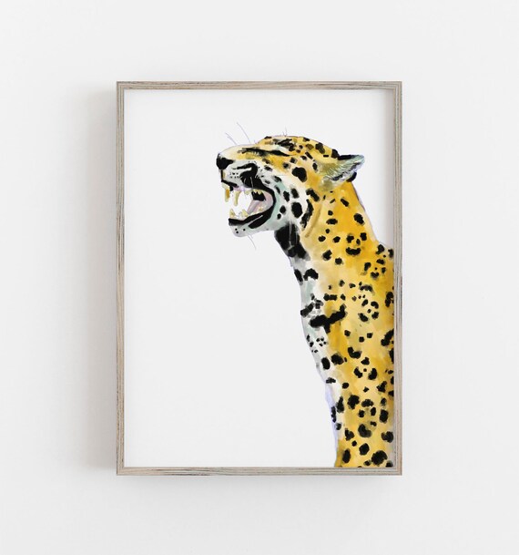 Roaring Big Cat Watercolor Minimalist Wildlife Safari Wall Art