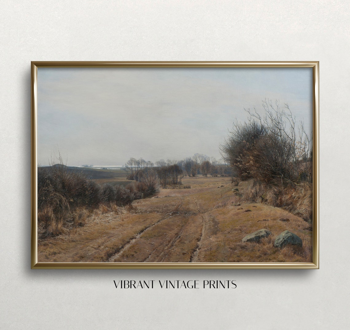 Quiet Dirt Road Through Brown Fields Vintage Landscape Painting Poster