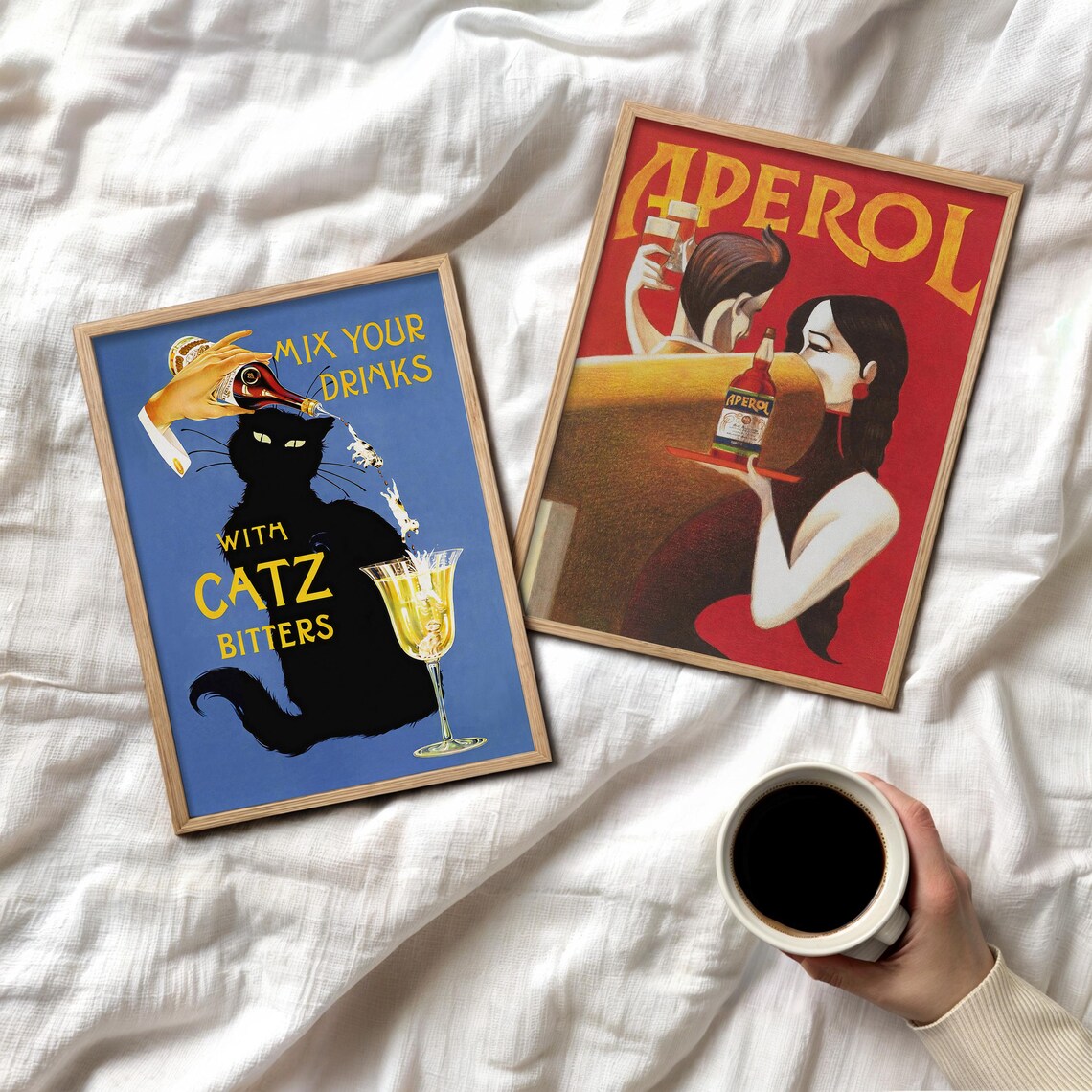 Aperol And Black Cat Vintage Bar Cart Poster Set Of Two Prints - Image 2