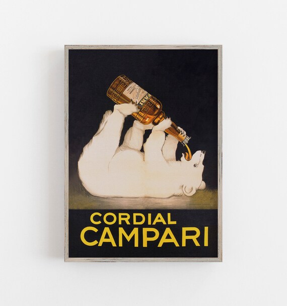 Cordial Campari Vintage Advertising Poster with Polar Bear Drinking from Bottle