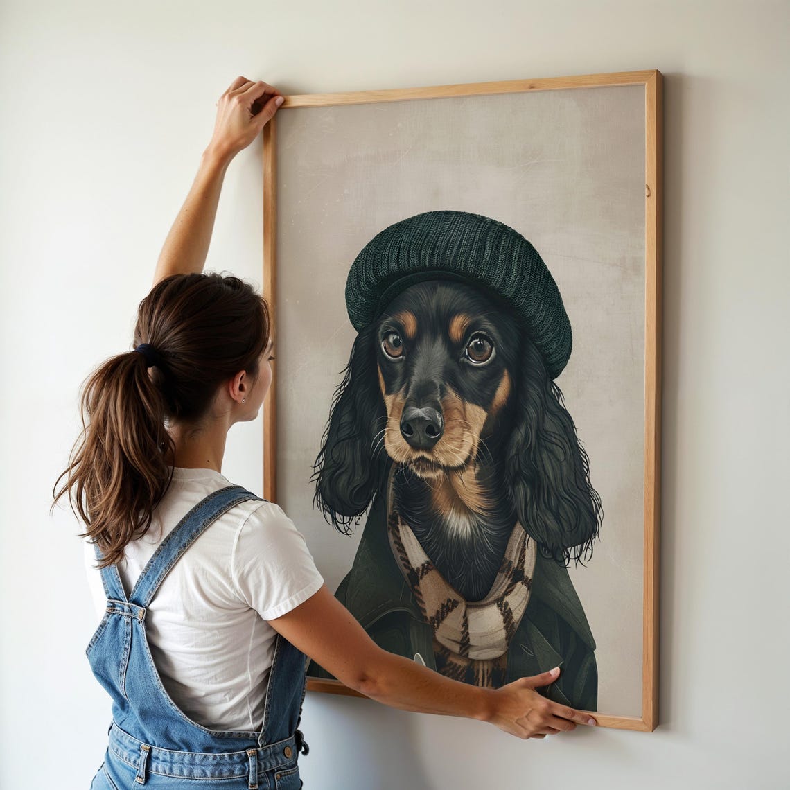 Dachshund Wall Art Dog Wall Art Dog Wearing Beret Black Dachshund Art Funny Art Dark Colors Wall Art - Image 3