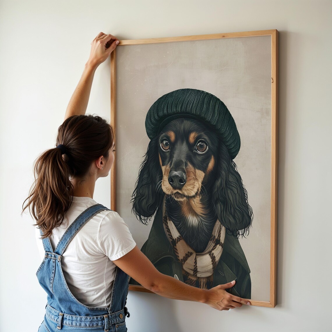 Dachshund Wearing Beret Portrait Black and Tan Dog Art Poster - Image 3