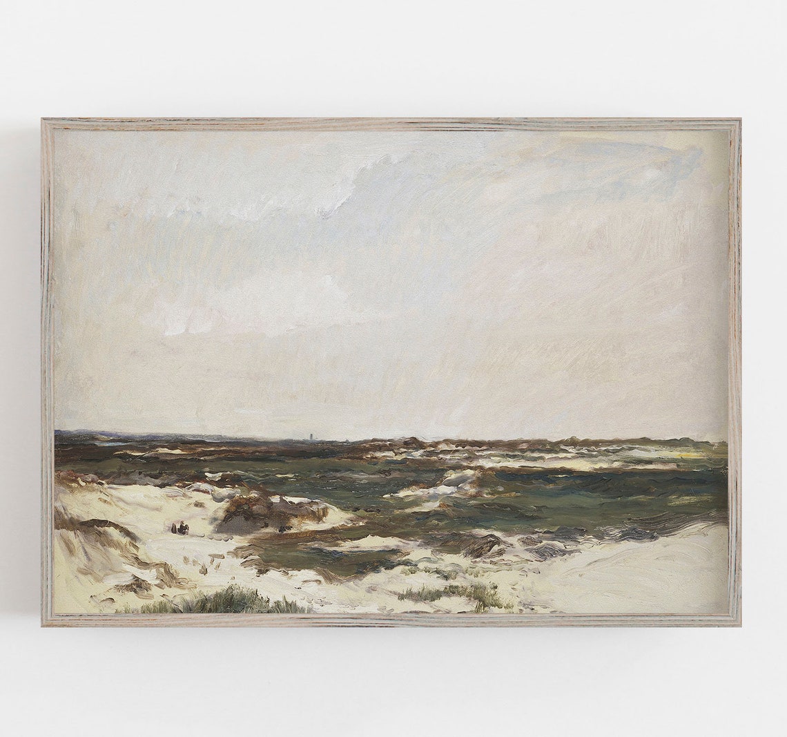 Muted Beach Dunes Coastal Seascape Neutral Tones Vintage Wall Art