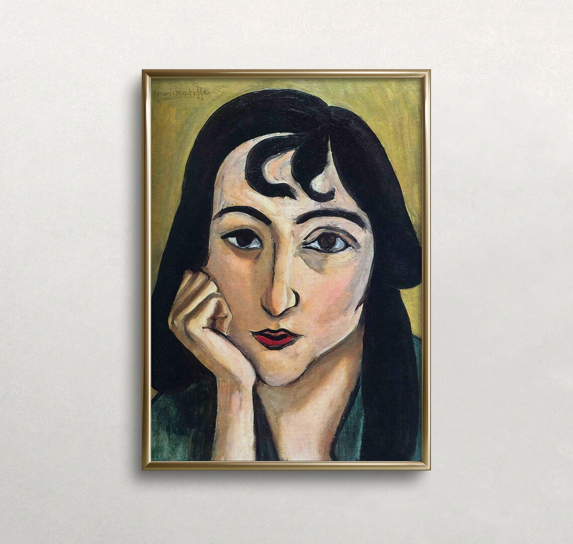 Matisse Style Dark Haired Woman Portrait Bold Modern Art Poster