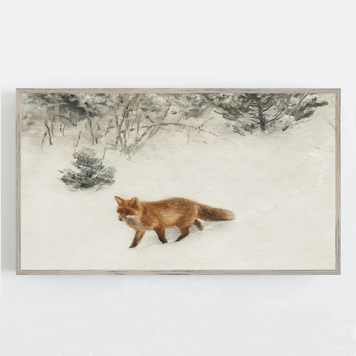 Fox in Snow Vintage Winter Farmhouse Art Print