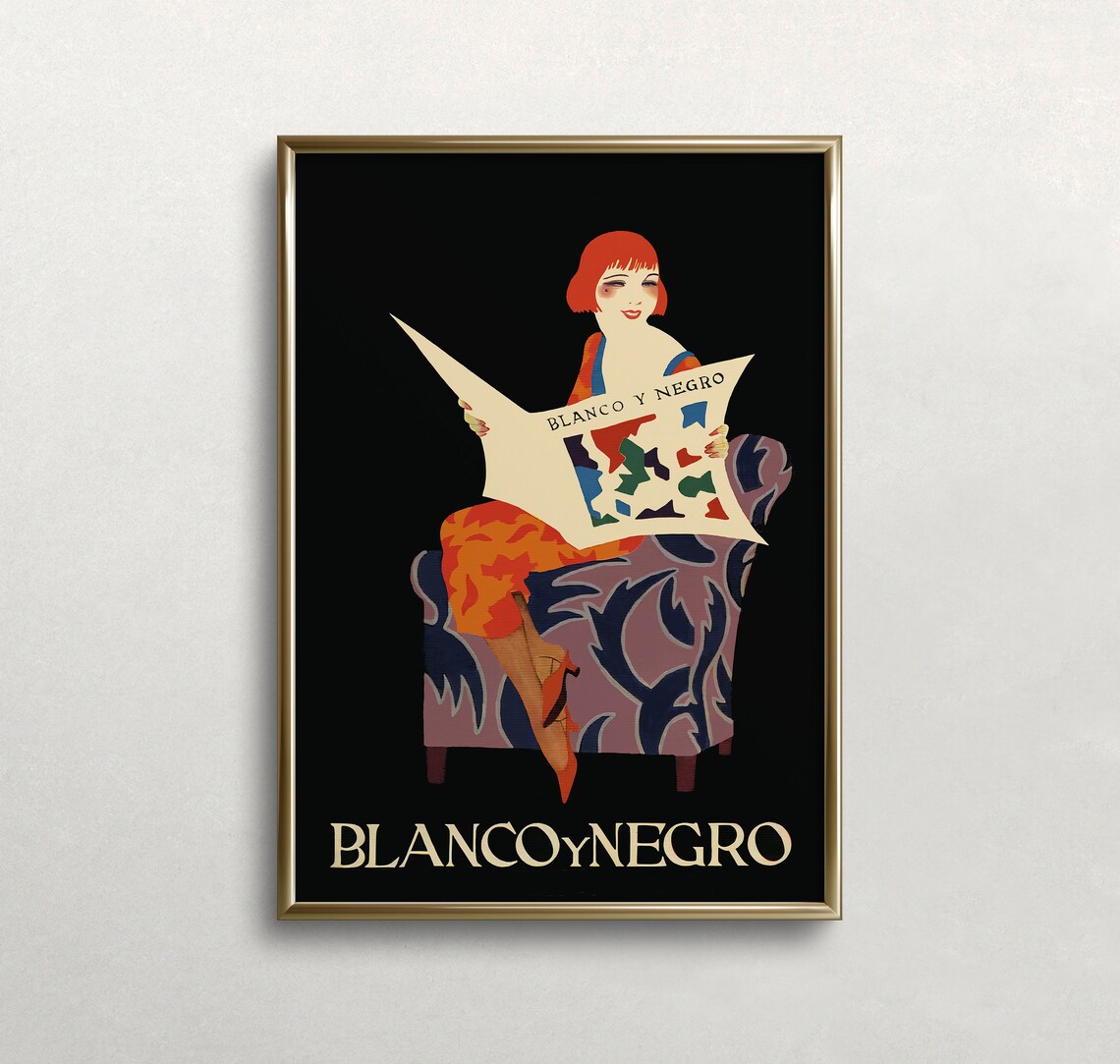 Blanco Y Negro Art Deco Spanish Magazine Poster Woman Newspaper Print