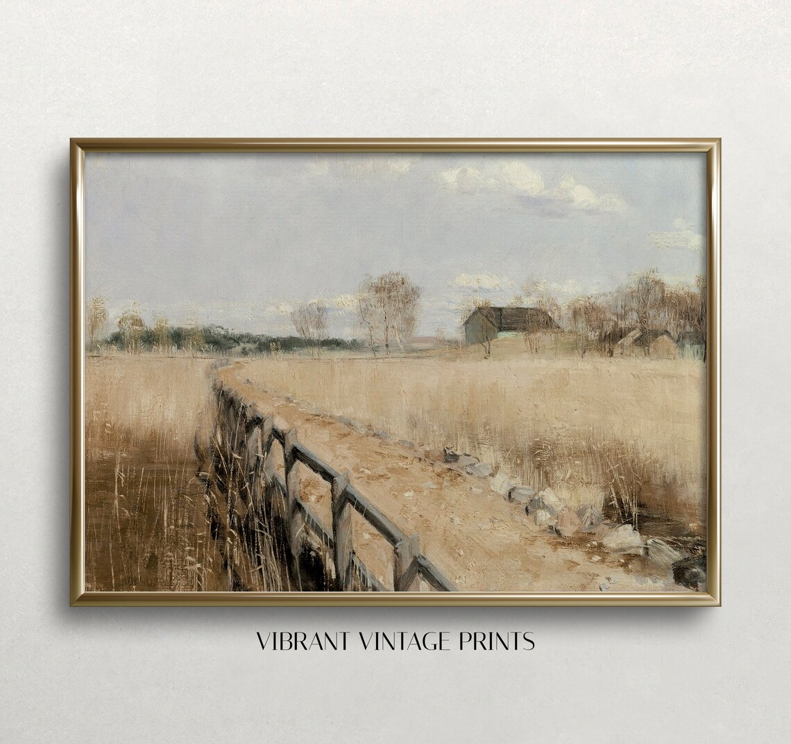Vintage Country Landscape Art Print, Wheatfield