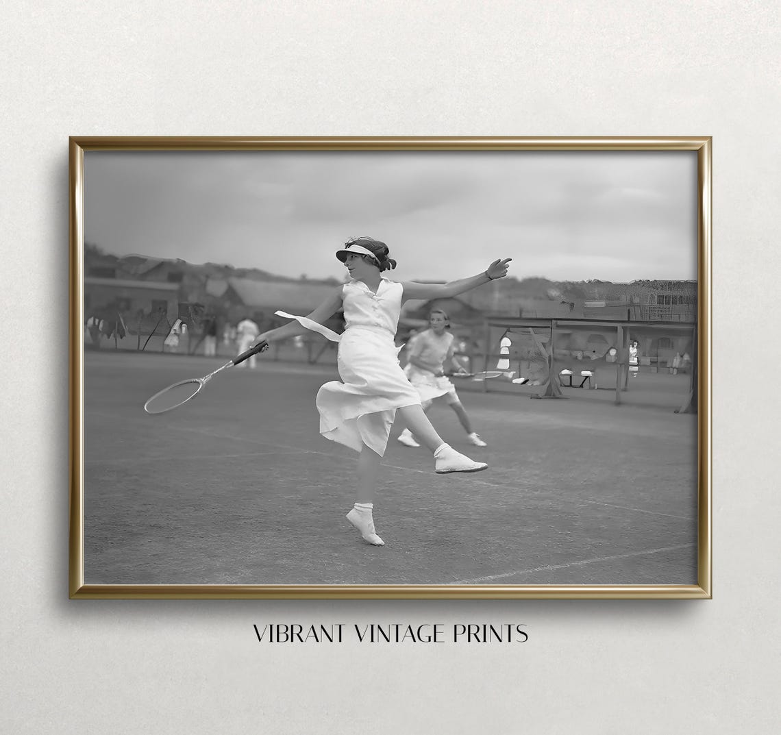 Woman Tennis Player Black And White Art Vintage Wall Art Old Photo Women Sports Art Vintage Sports Wall Art