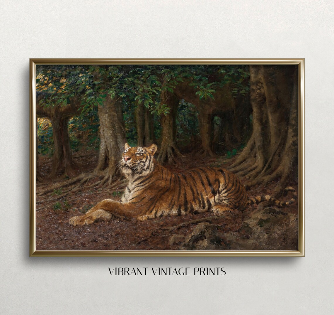 Vintage Tiger Art Print, Dark Moody Wall Decor