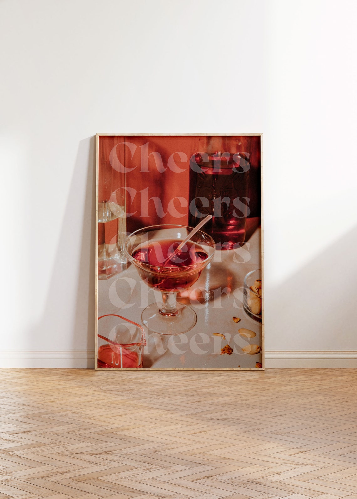 Cheers Red Cocktail Coupe Photo Print Retro Bar Cart Happy Hour Poster