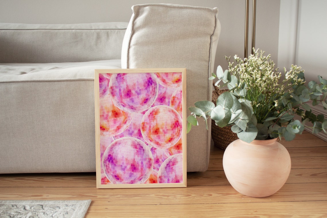 Pink Purple Disco Ball Pattern Trendy Girly Dorm Room Poster - Image 4