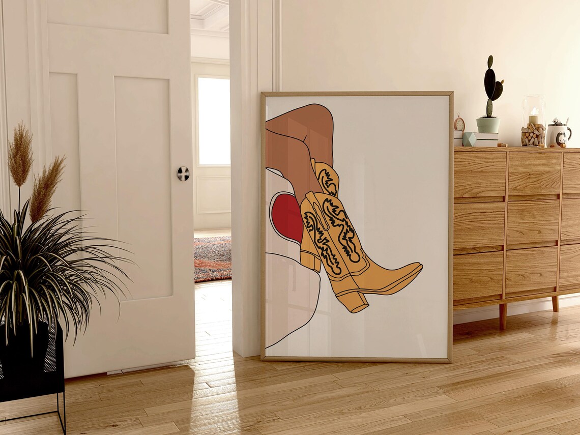 Yellow Cowgirl Western Boots Boho Art Print