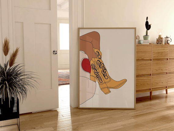Yellow Cowgirl Western Boots Boho Art Print