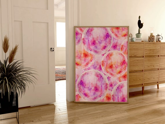 Pink And Purple Disco Ball Print Trendy Preppy Decor Girly Dorm Room Decor Bachelorette Bar Art Maximalist Decor Trendy Bar Cart Poster