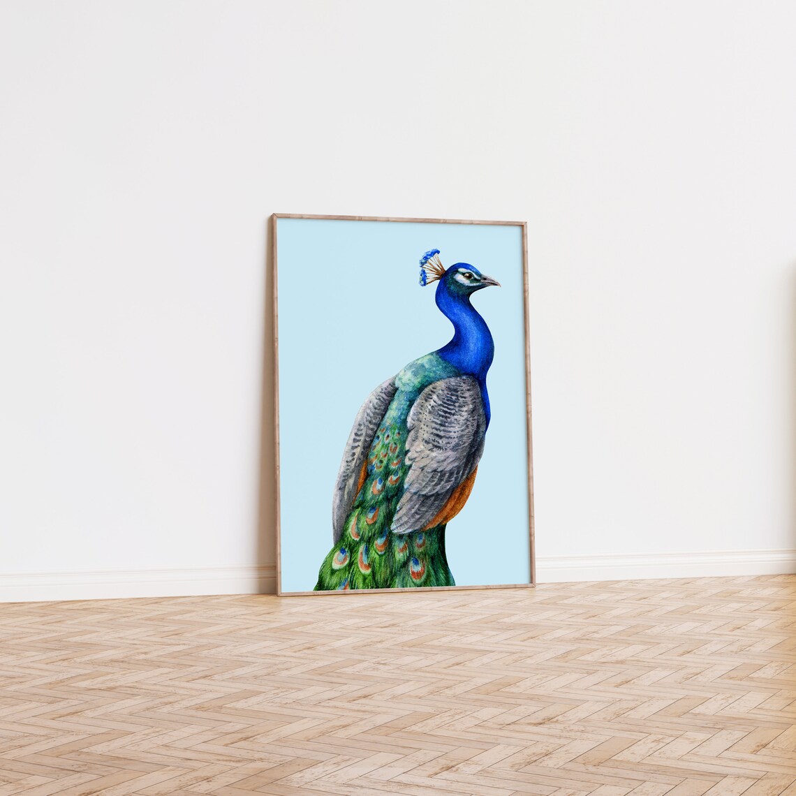 Blue Peacock Boho Mid-Century Modern Art Print - Image 2