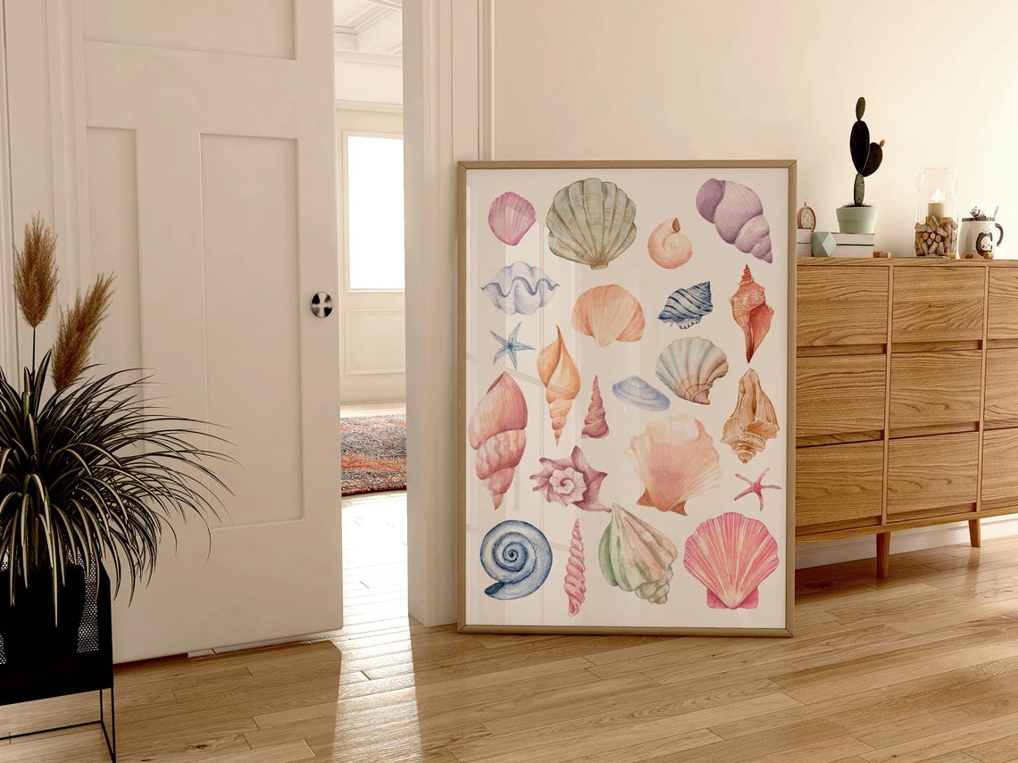 Watercolor Seashell Collection Pastel Coastal Beach House Art Print - Image 3