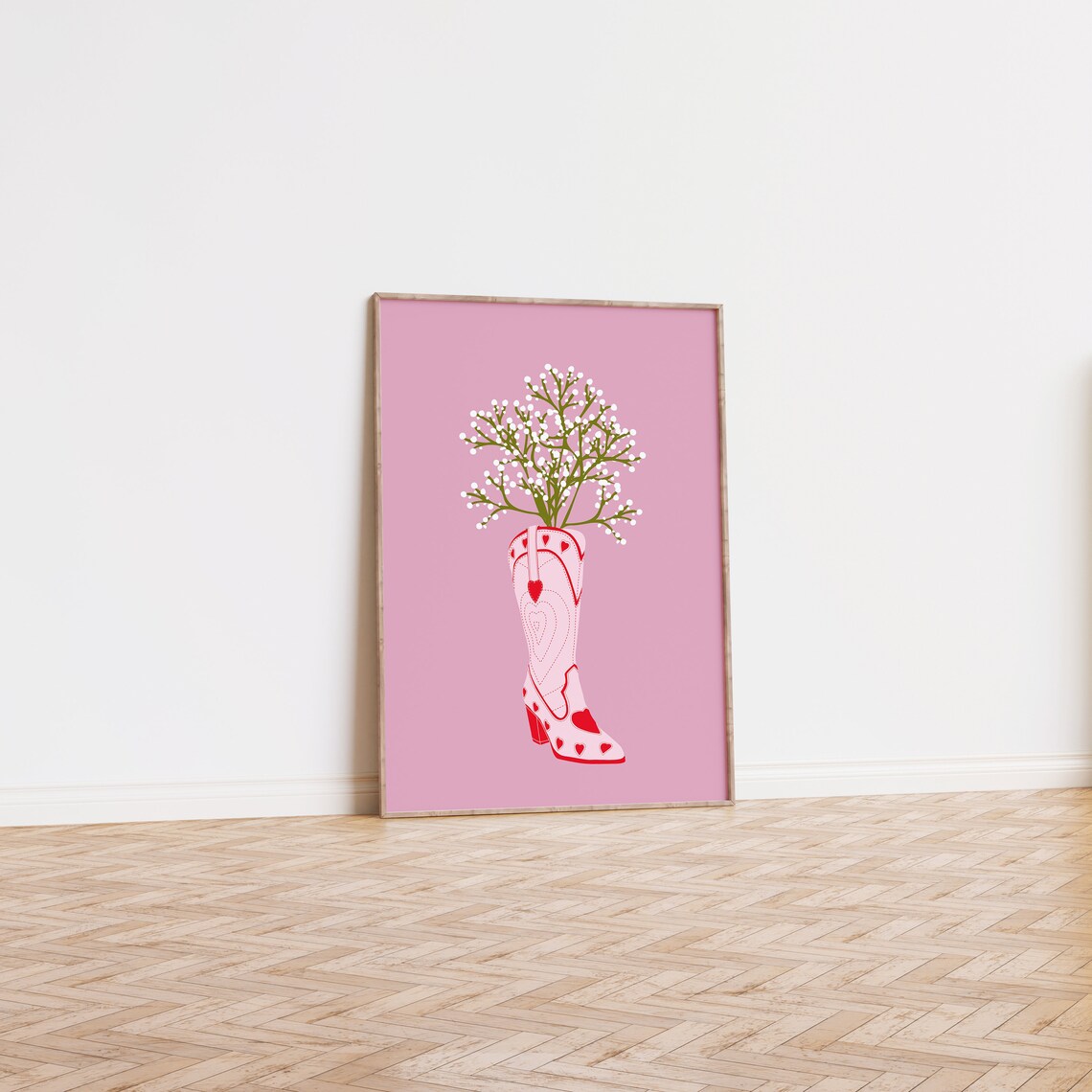 Retro Cowgirl Boots With Flowers Art Print - Image 3