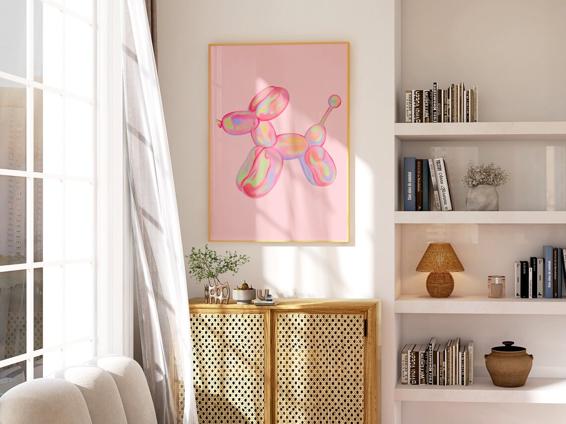 Pink Balloon Dog Art Print, Preppy Dorm Decor - Image 3