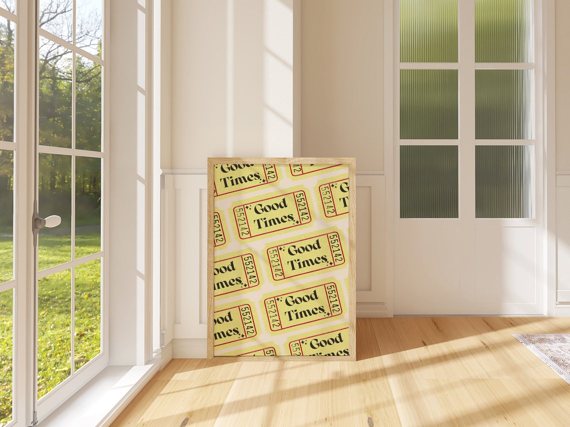 Good Times Yellow Ticket Pattern Retro Trendy Dorm Wall Art Poster - Image 3