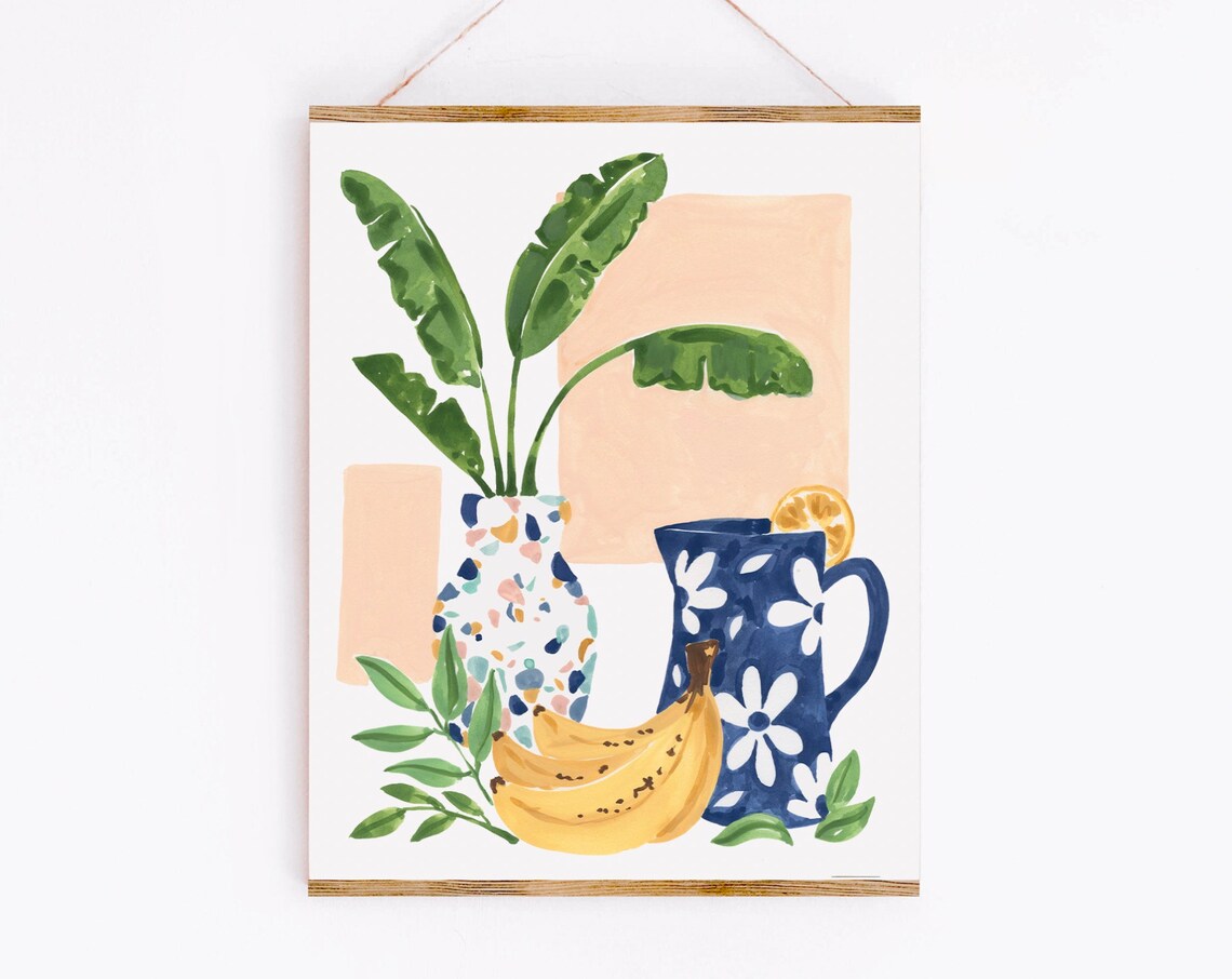 Terazzo Bananas Art Print, Fruit and Flowers