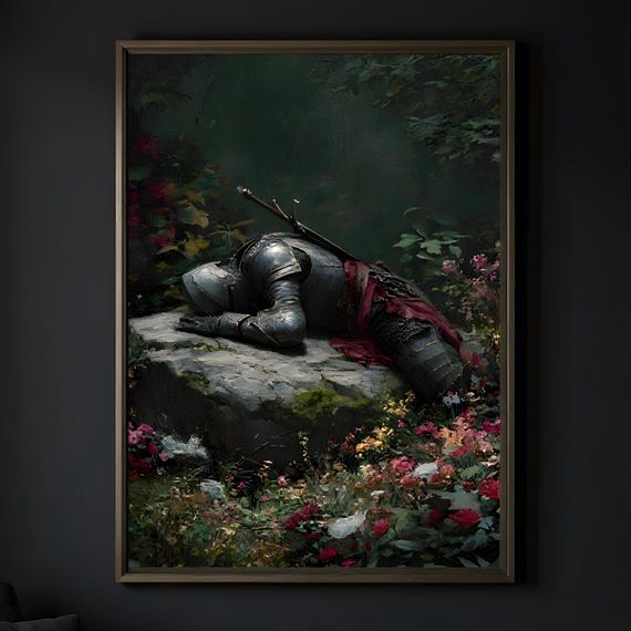 Dark Fantasy Knight Oil Painting Gothic Medieval Enchanted Forest Art