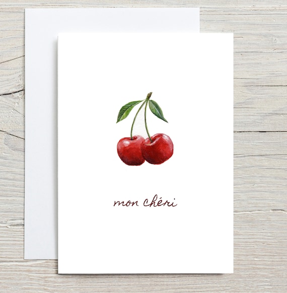 Mon Cheri Card Love Card Anniversary Card Cherry Card Cherry Painting Mon Cheri Card Cherries Greeting Card Cherry Painting