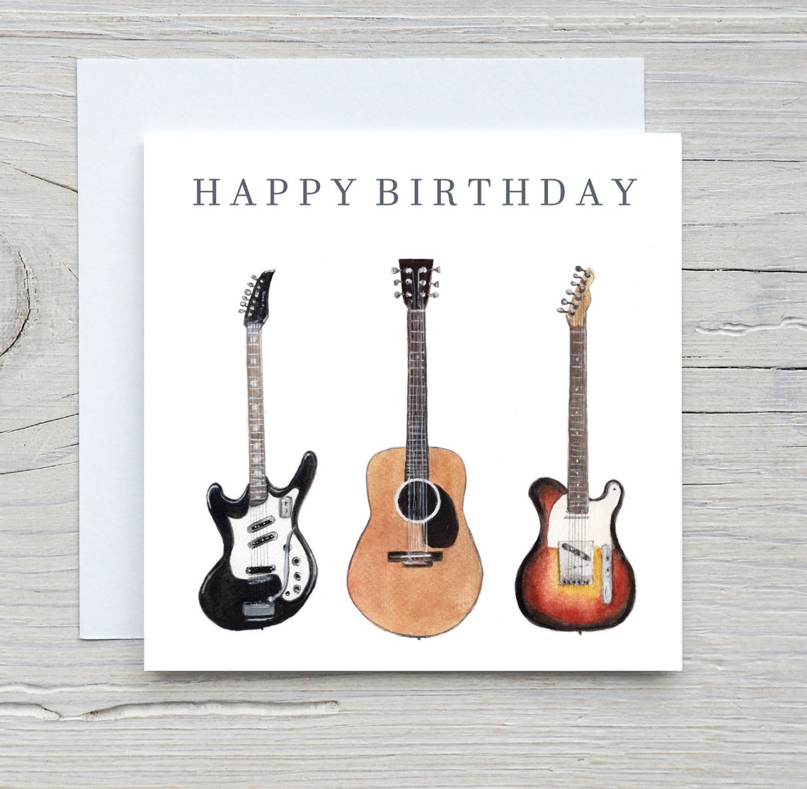 Happy Birthday Three Guitars Electric and Acoustic Music Wall Art