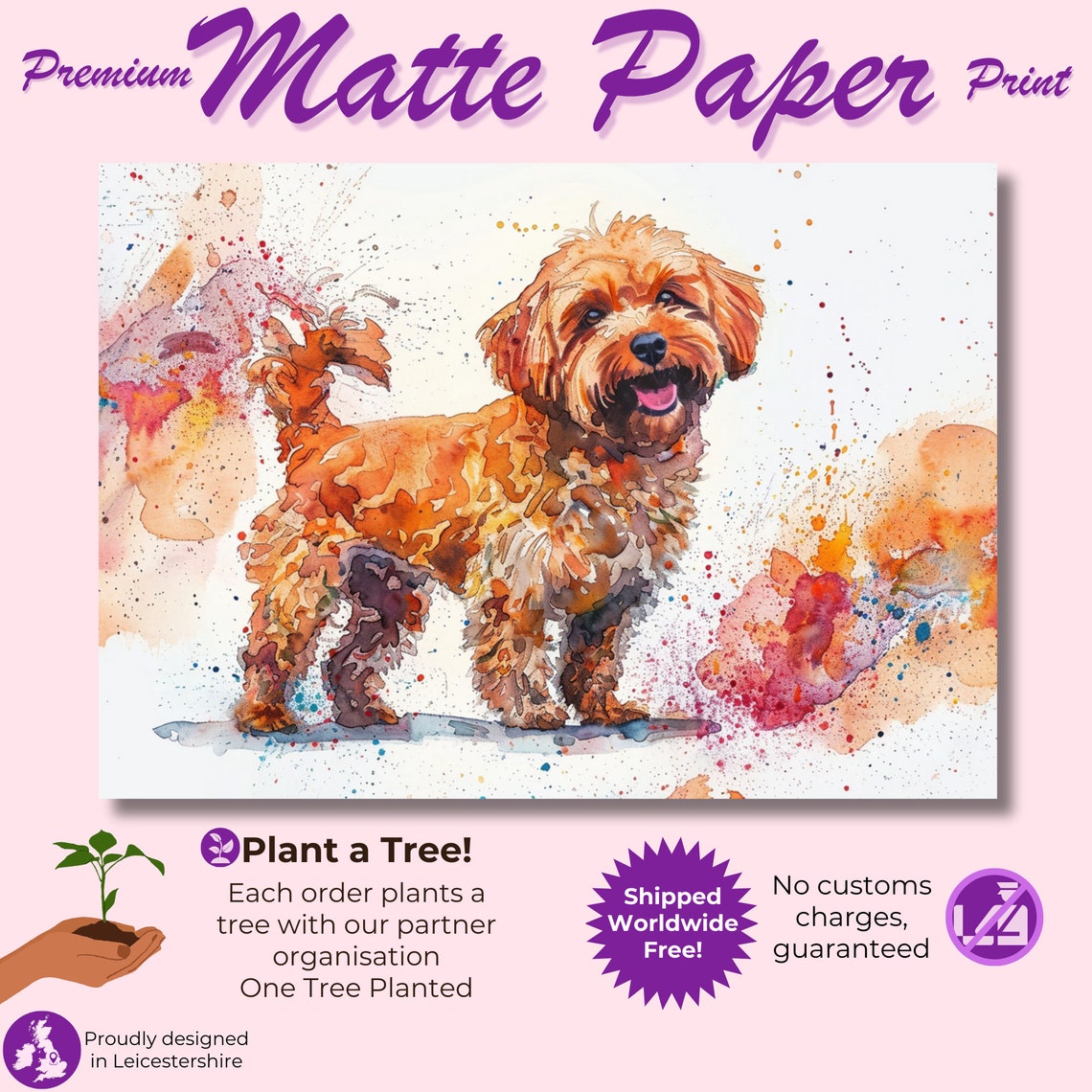 Cockapoo Golden Watercolour Splash Art Playful Happy Doodle Dog Poster - Image 3